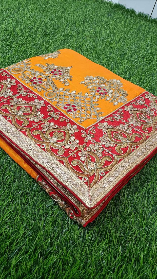 Trendmalls Orange embroidered silk   Traditional Wedding Party Wear Bridal Saree With Blouse  