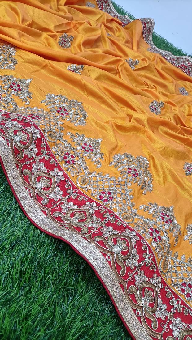 Trendmalls Orange embroidered silk   Traditional Wedding Party Wear Bridal Saree With Blouse  