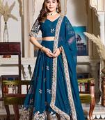 EILARA TURQUOISE BLUE GEORGETTE WITH EMBROIDERED WORK MULTI WORK ROYAL SHADE LEHENGA CHOLI FOR PARTY WEAR 