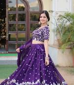 Purple Faux Georgette Embroidered Designer Lehenga Choli Semi-Stitched