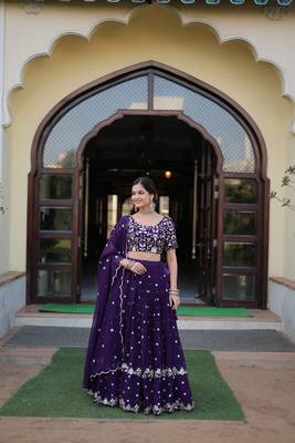 Purple Faux Georgette Embroidered Designer Lehenga Choli Semi-Stitched 3