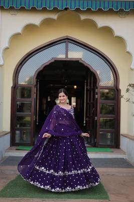 Purple Faux Georgette Embroidered Designer Lehenga Choli Semi-Stitched 4