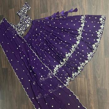 Purple Faux Georgette Embroidered Designer Lehenga Choli Semi-Stitched 6