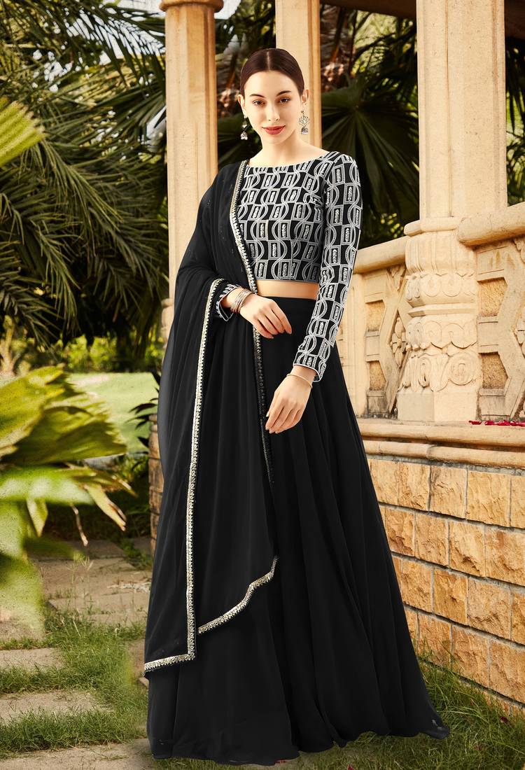 Trendmalls  Chikankari Sequins Embroidery Georgette Lehenga Choli with Dupatta Lehenga Choli with Dupatta