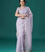 Kasee Women'S Embellished Sequinned Organza Saree With Unstitched Blouse Piece