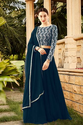 Trendmalls  Chikankari Sequins Embroidery Georgette Lehenga Choli with Dupatta Lehenga Choli with Dupatta