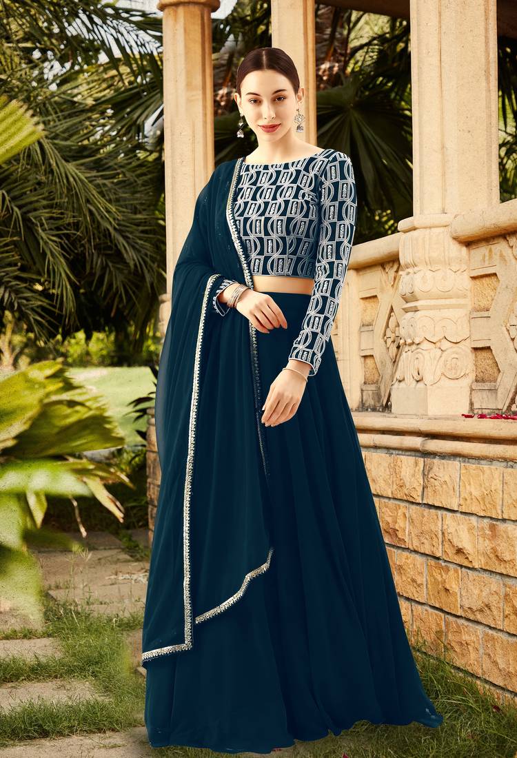 Trendmalls  Chikankari Sequins Embroidery Georgette Lehenga Choli with Dupatta Lehenga Choli with Dupatta