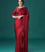 Kasee Women'S Beads And Stones Satin Sarees With Unstitched Blouse Piece