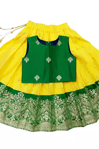 Kids Green And Yellow Lehenga Choli Set For Girls 