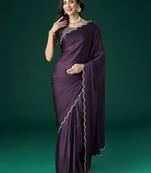 Kasee Women'S Embellished Beads And Stones Satin Sarees With Unstitched Blouse Piece