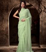 Trendmalls Parrot Green Woven Silk Saree for Women