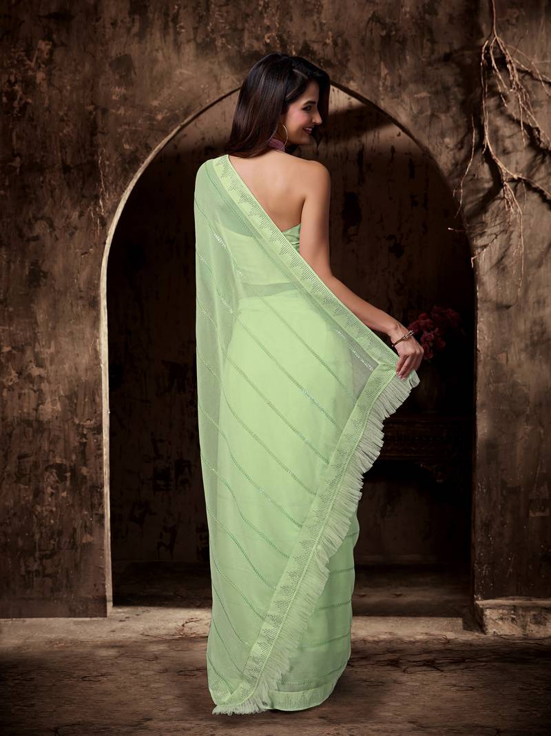 Trendmalls Parrot Green Woven Silk Saree for Women