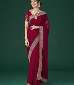 Kasee Women'S Embroidered Sarees With Unstitched Blouse Piece