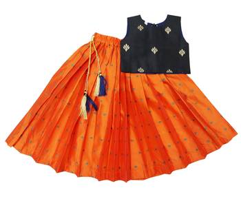 Kids Black And Orange Lehenga Choli Set For Girls  1