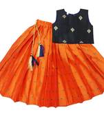 Kids Black And Orange Lehenga Choli Set For Girls 