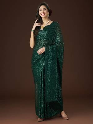 Kasee Women'S Embellished Sequinned Saree With Unstitched Blouse Piece 1