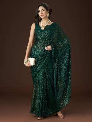 Kasee Women'S Embellished Sequinned Saree With Unstitched Blouse Piece 2