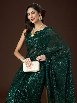 Kasee Women'S Embellished Sequinned Saree With Unstitched Blouse Piece 4