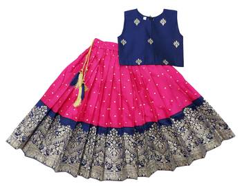 Kids Blue And Rani Pink Lehenga Choli Set  1