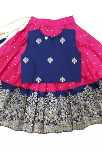 Kids Blue And Rani Pink Lehenga Choli Set 