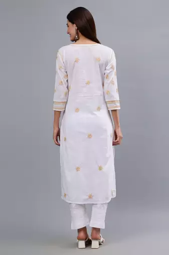 hand embroidered white cotton lucknowi chikan kurta