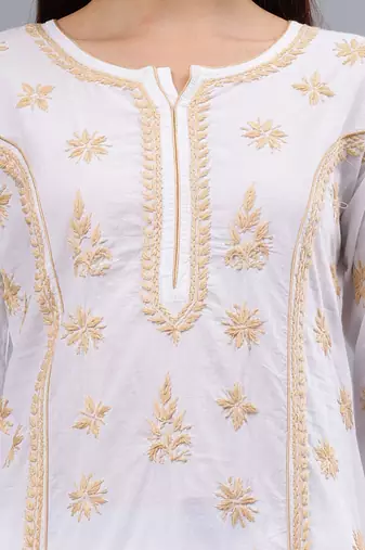 hand embroidered white cotton lucknowi chikan kurta