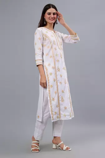 hand embroidered white cotton lucknowi chikan kurta