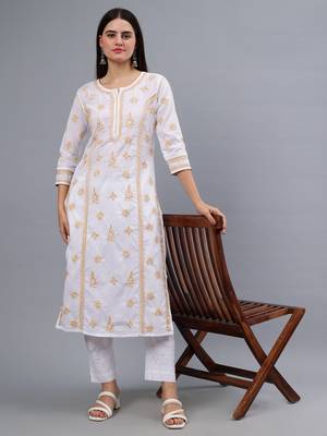 hand embroidered white cotton lucknowi chikan kurta 5