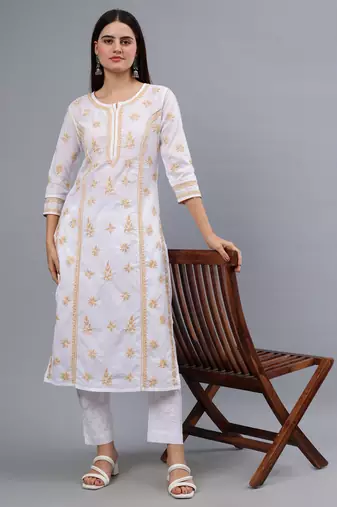 hand embroidered white cotton lucknowi chikan kurta
