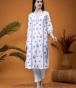 hand embroidered white cotton lucknowi chikan kurta