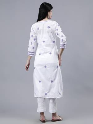 hand embroidered white cotton lucknowi chikan kurta 2