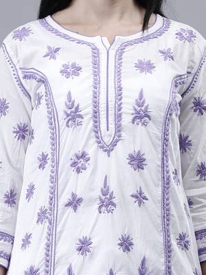 hand embroidered white cotton lucknowi chikan kurta 3