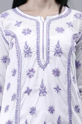 hand embroidered white cotton lucknowi chikan kurta