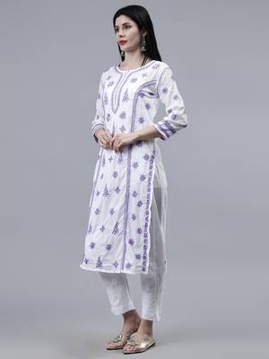 hand embroidered white cotton lucknowi chikan kurta 4