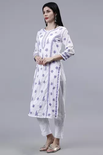 hand embroidered white cotton lucknowi chikan kurta