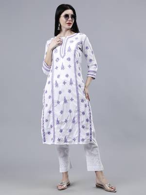 hand embroidered white cotton lucknowi chikan kurta 5
