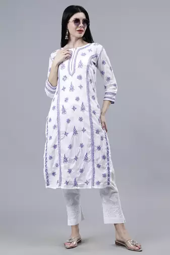 hand embroidered white cotton lucknowi chikan kurta