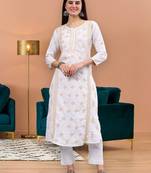hand embroidered white cotton lucknowi chikan kurta