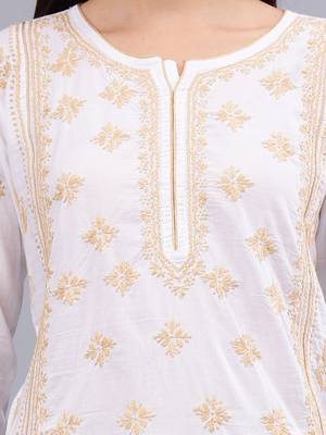 hand embroidered white cotton lucknowi chikan kurta 3