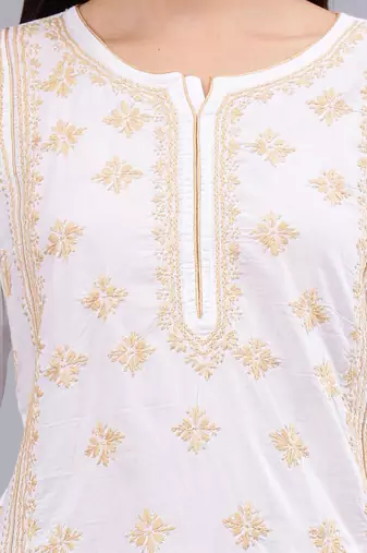 hand embroidered white cotton lucknowi chikan kurta