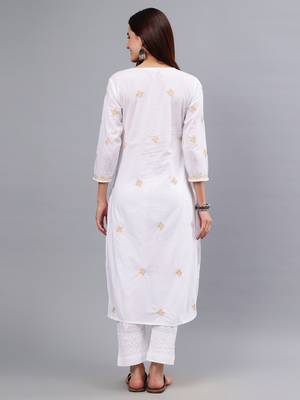 hand embroidered white cotton lucknowi chikan kurta 4