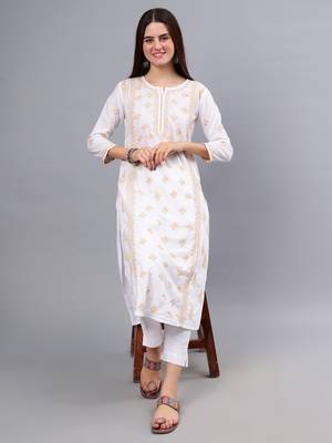 hand embroidered white cotton lucknowi chikan kurta 5