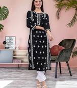 hand embroidered black cotton lucknowi chikan kurta