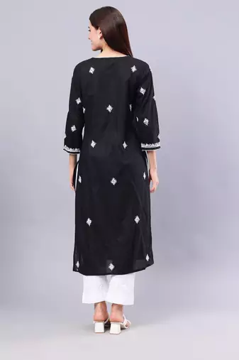 hand embroidered black cotton lucknowi chikan kurta
