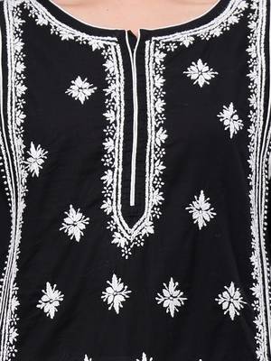 hand embroidered black cotton lucknowi chikan kurta 3