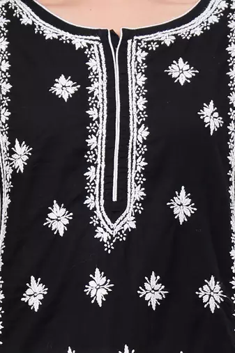 hand embroidered black cotton lucknowi chikan kurta