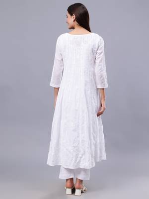 hand embroidered white cotton anarkali kurta 2