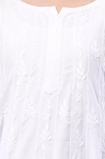 hand embroidered white cotton anarkali kurta