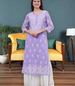 hand embroidered mauve georgette lucknowi chikan kurta with slip