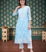 Seva chikan hand embroidered blue georgette lucknowi chikan kurta with slip